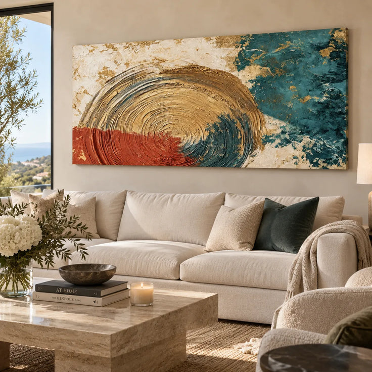 Teal and Rust Textured Abstract Wall Art for Living Room, Modern Organic Statement Painting #369DGNS0