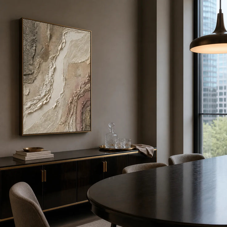 Warm Taupe and Ivory Textured Abstract Wall Art for Living Room #EF60LR2B