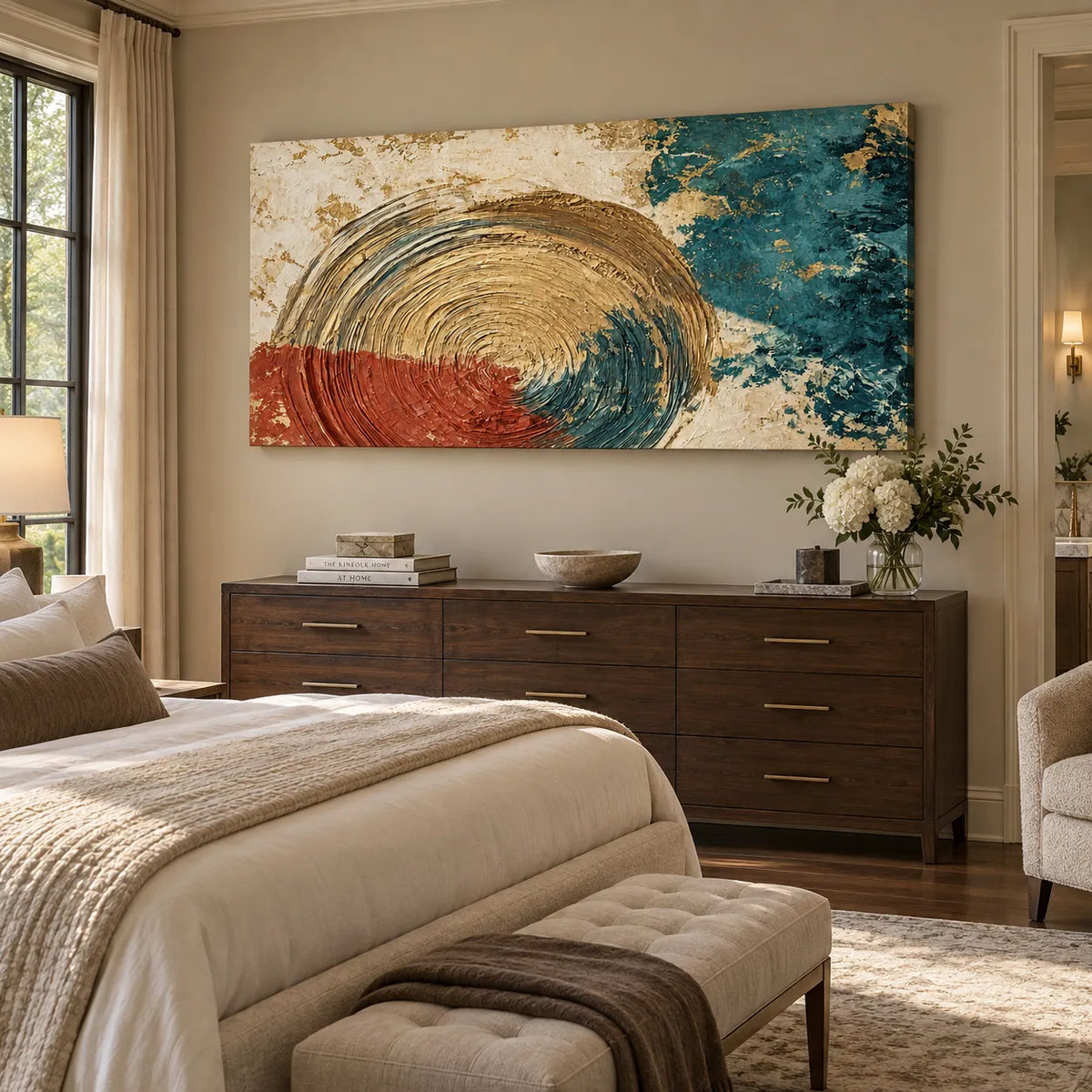 Teal and Rust Textured Abstract Wall Art for Living Room, Modern Organic Statement Painting #369DGNS0