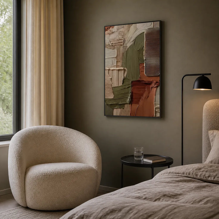 Multi-Tone Textured Wall Art, Terracotta & Sage Abstract Oil Painting for Entryway #9YB335I5