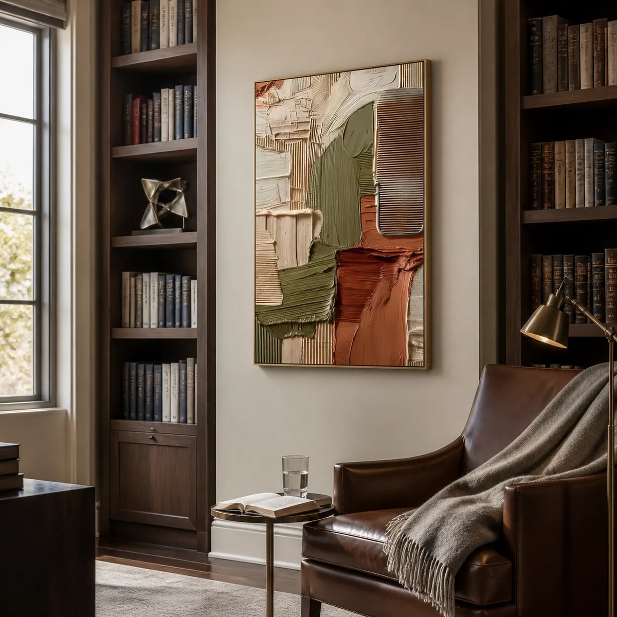 Multi-Tone Textured Wall Art, Terracotta & Sage Abstract Oil Painting for Entryway #9YB335I5