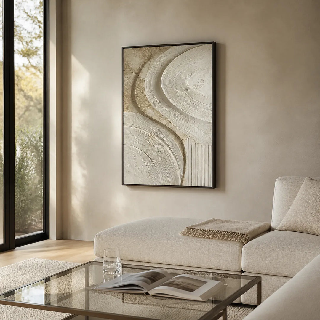 Cream Textured Wall Art for Living Room, Beige Wabi Sabi Abstract Painting #9M29OAYD