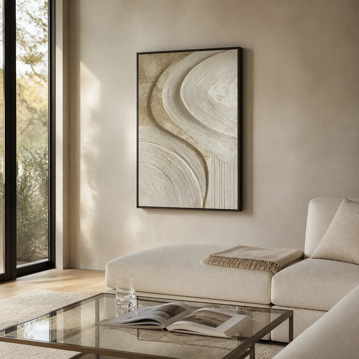 Cream Textured Wall Art for Living Room, Beige Wabi Sabi Abstract Painting #9M29OAYD