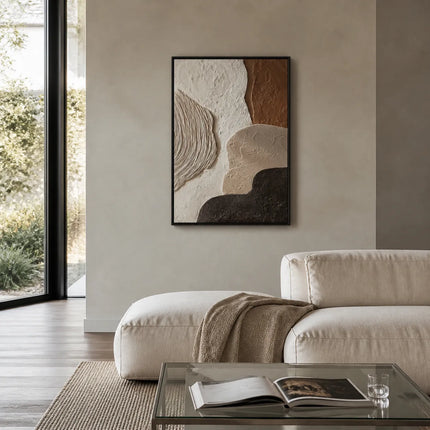 Ivory and Earth Brown Organic Textured Abstract Wall Art for Living Room #97QWF66E