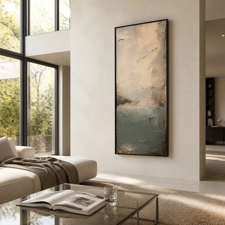 Muted Gray-Blue Textured Wall Art, Wabi Sabi Abstract Landscape Painting for Living Room #UIDCT1RR
