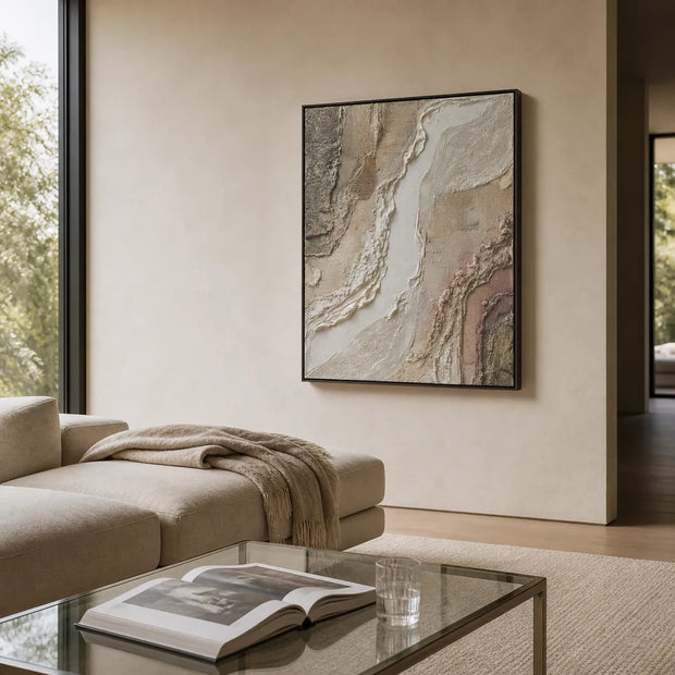 Warm Taupe and Ivory Textured Abstract Wall Art for Living Room #EF60LR2B