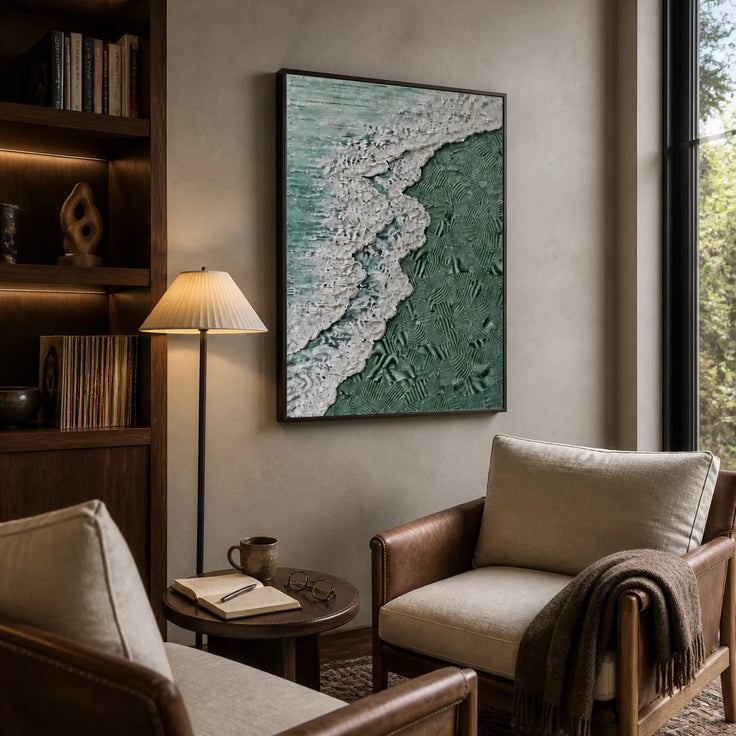 Sage Green Textured Wall Art, Sculptural Wave Abstract Oil Painting #WT3HDRBI