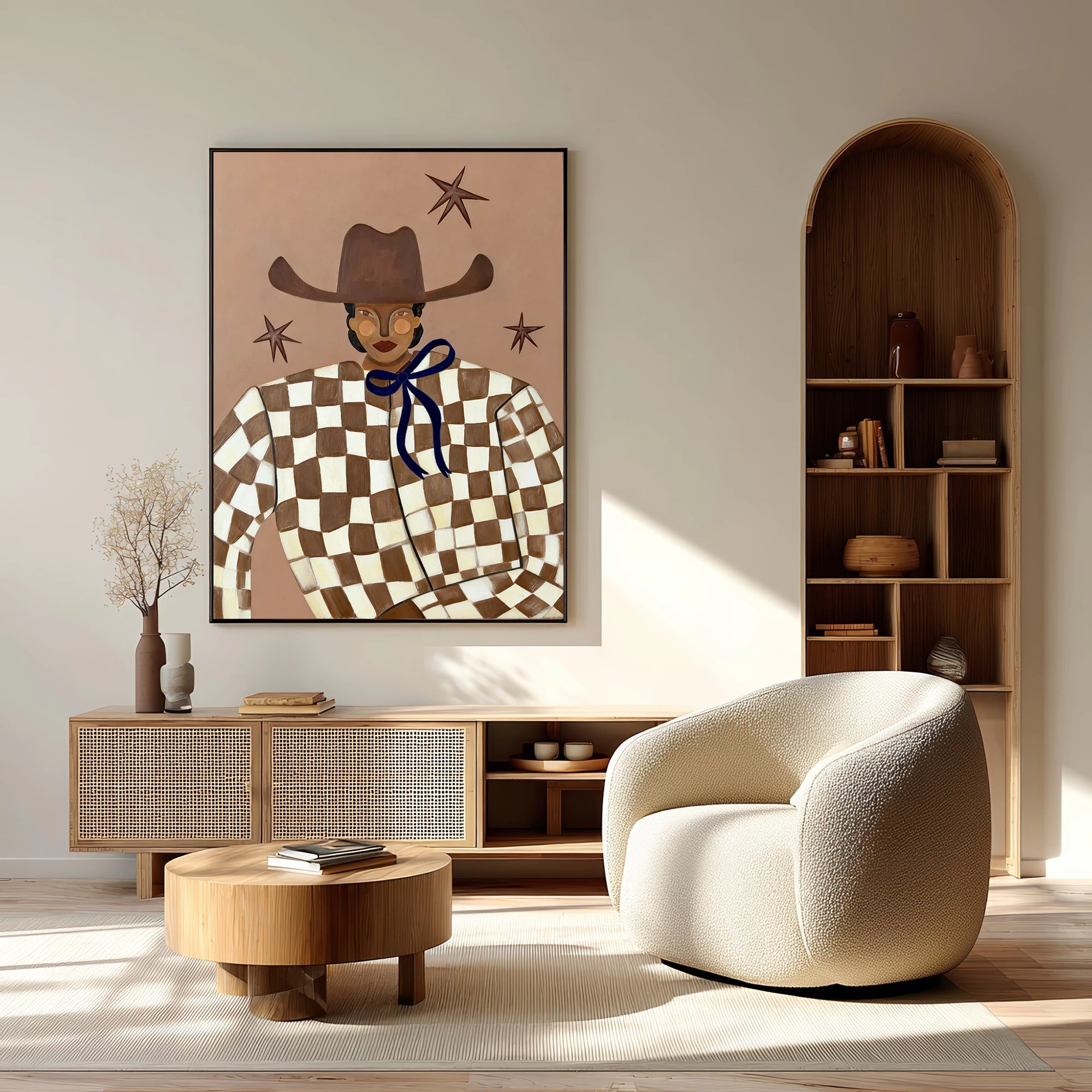 Boho Checkered Cowgirl Wall Art #AB567