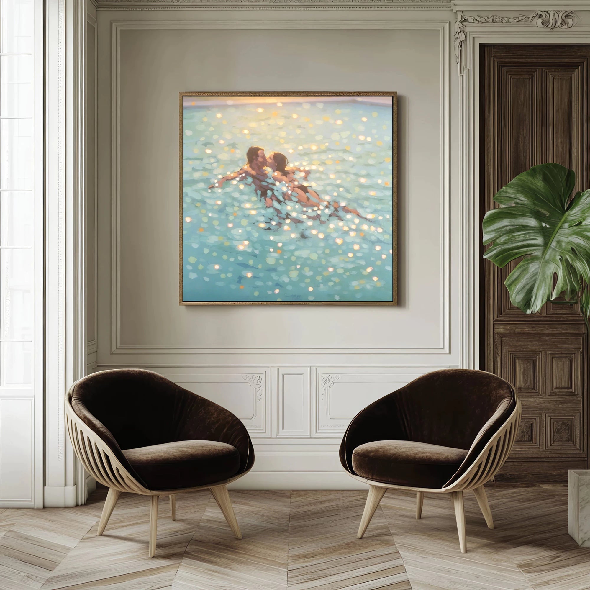 Couple in Swimming Pool Oil Painting #AB331