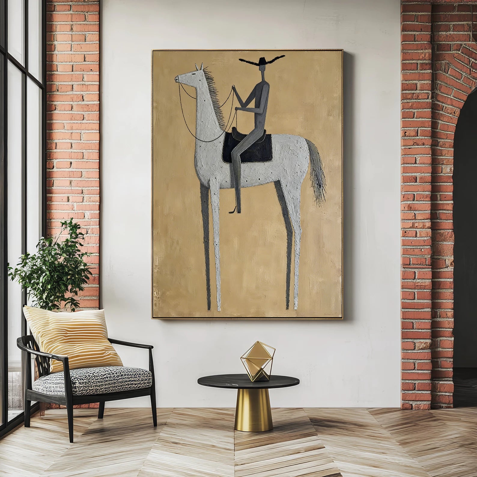 Minimalist Grey Horse Rider Wall Art #AB559
