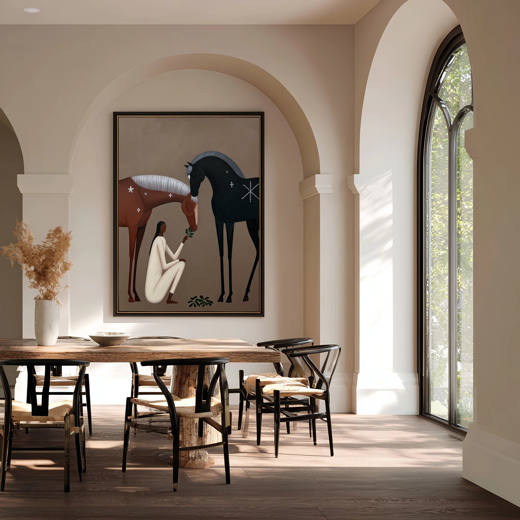 Two Horses Neutral Earthy Tone Wall Art #AB183