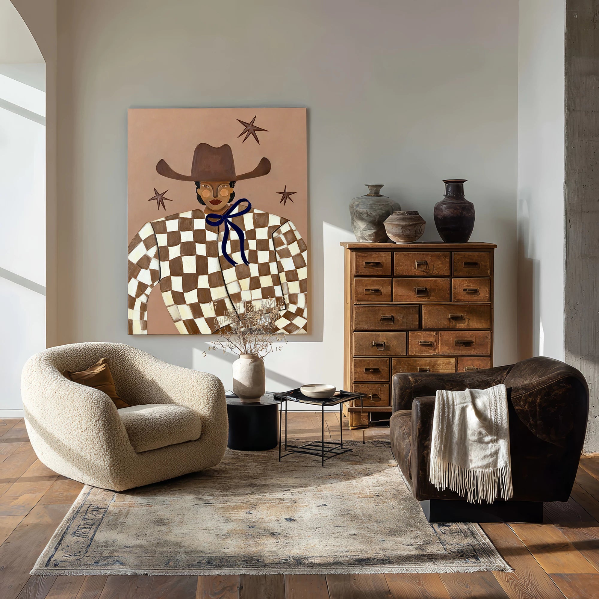 Boho Checkered Cowgirl Wall Art #AB567