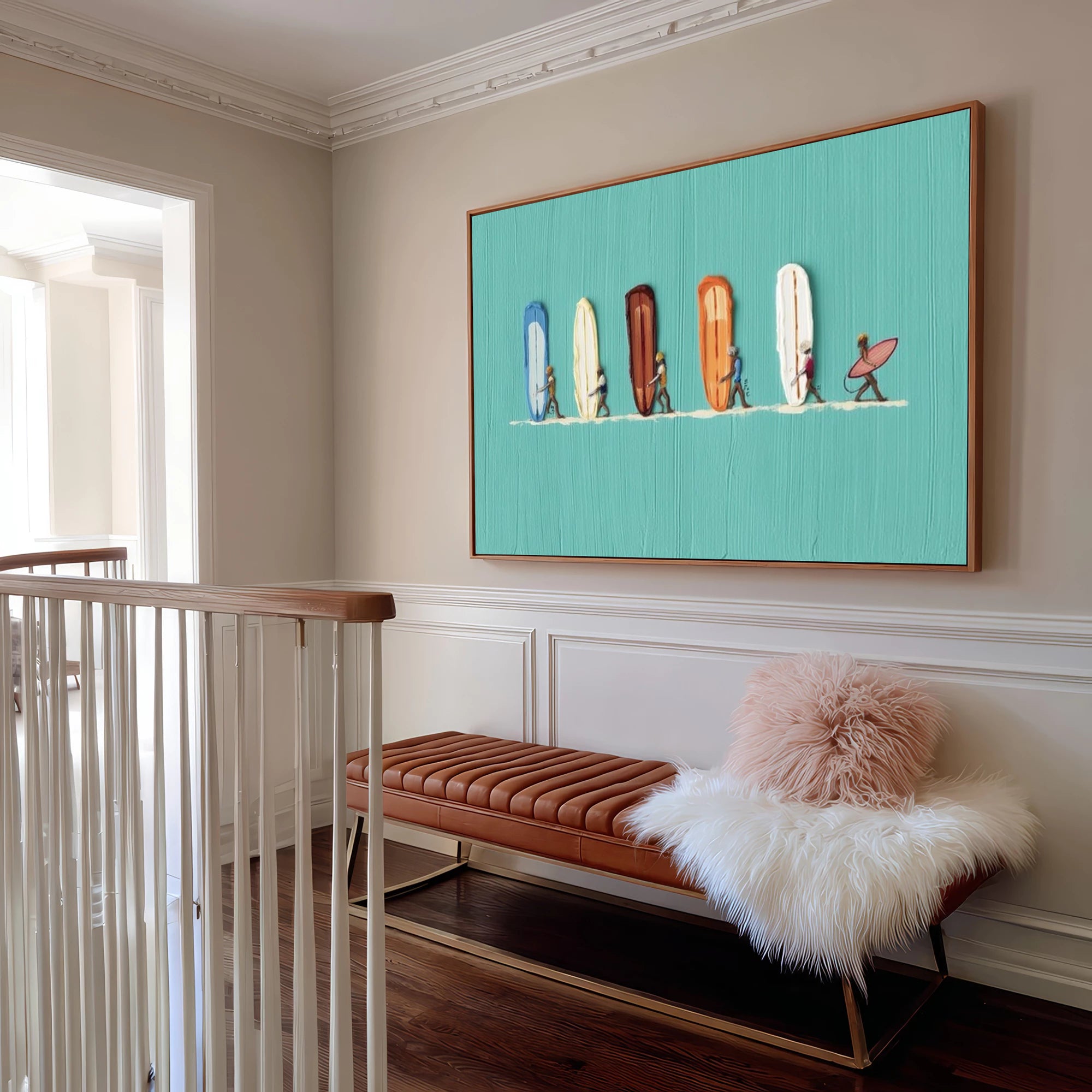 Turquoise Surfboard Lineup Oil Painting #SK41