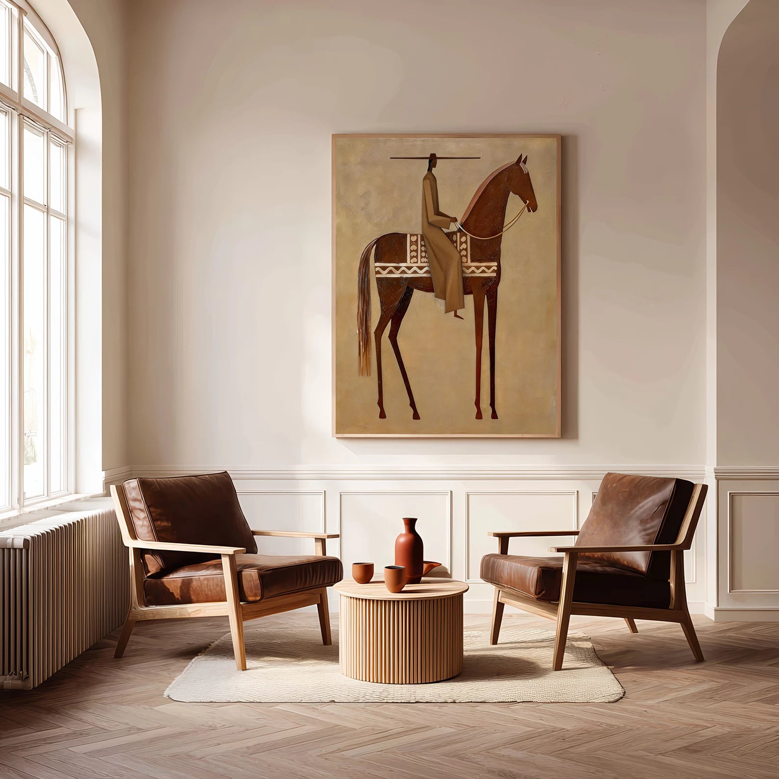 Minimalist Chestnut Horse & Figure Wall Art #AB560