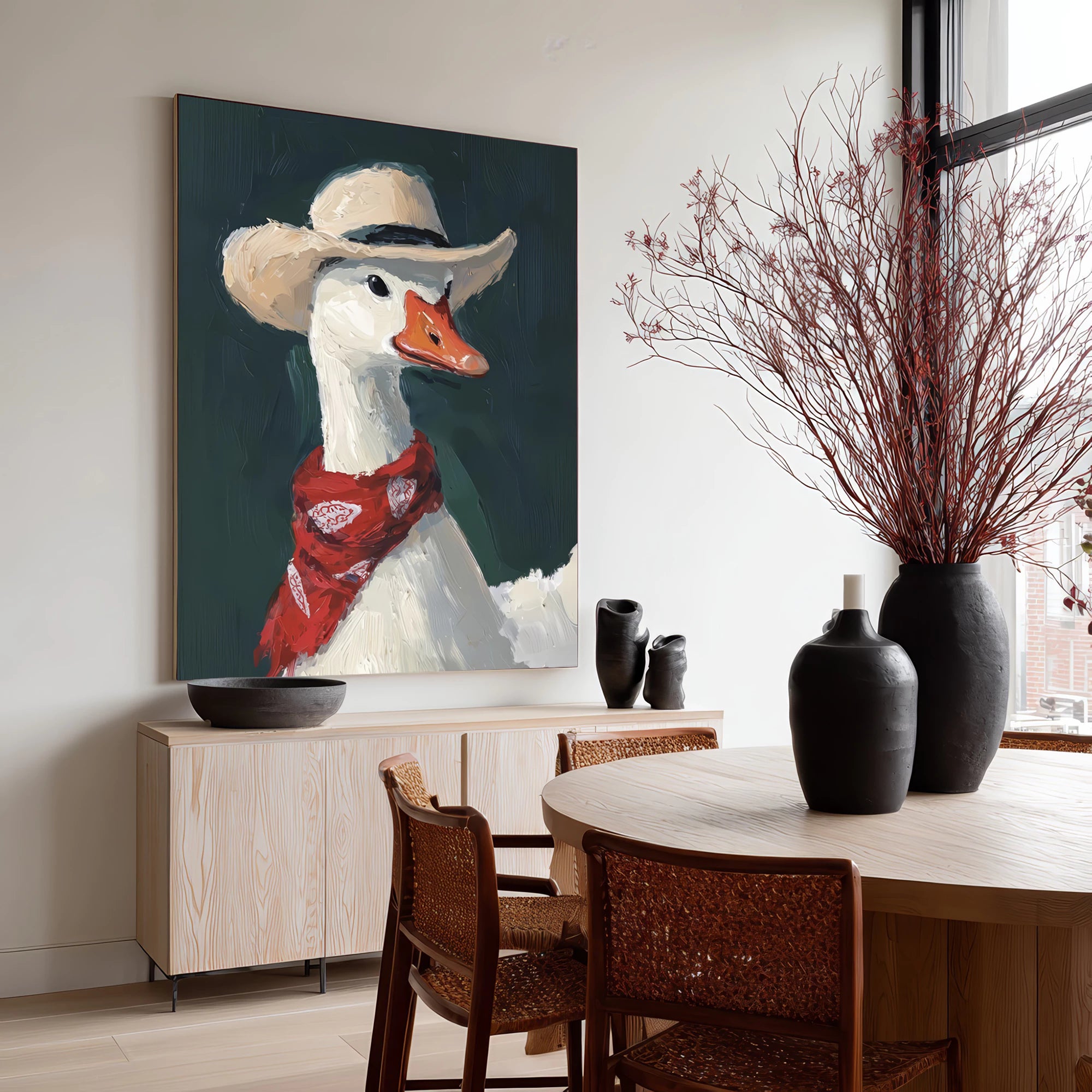 Hand-Painted Cowboy Duck Oil Painting #AM123