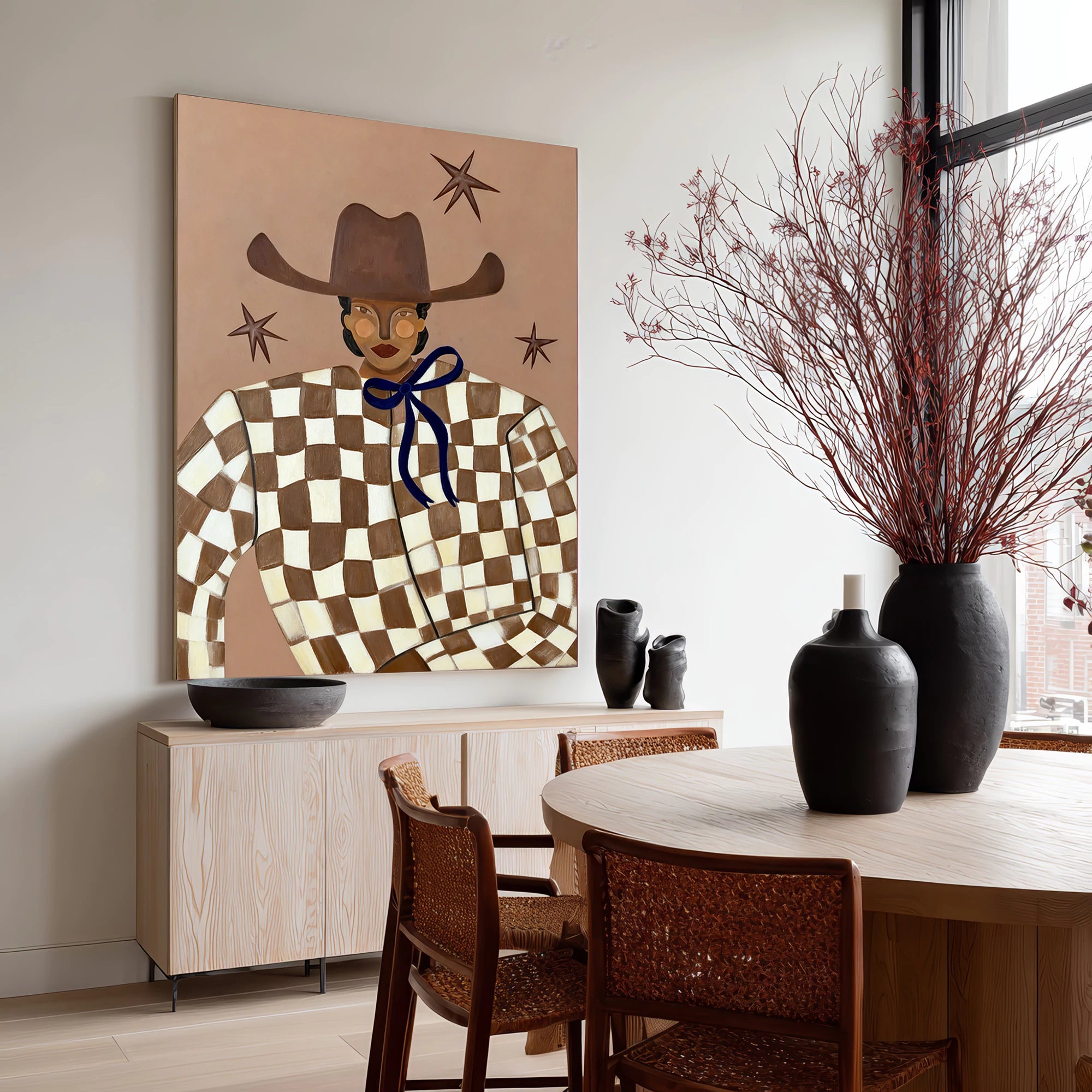 Boho Checkered Cowgirl Wall Art #AB567