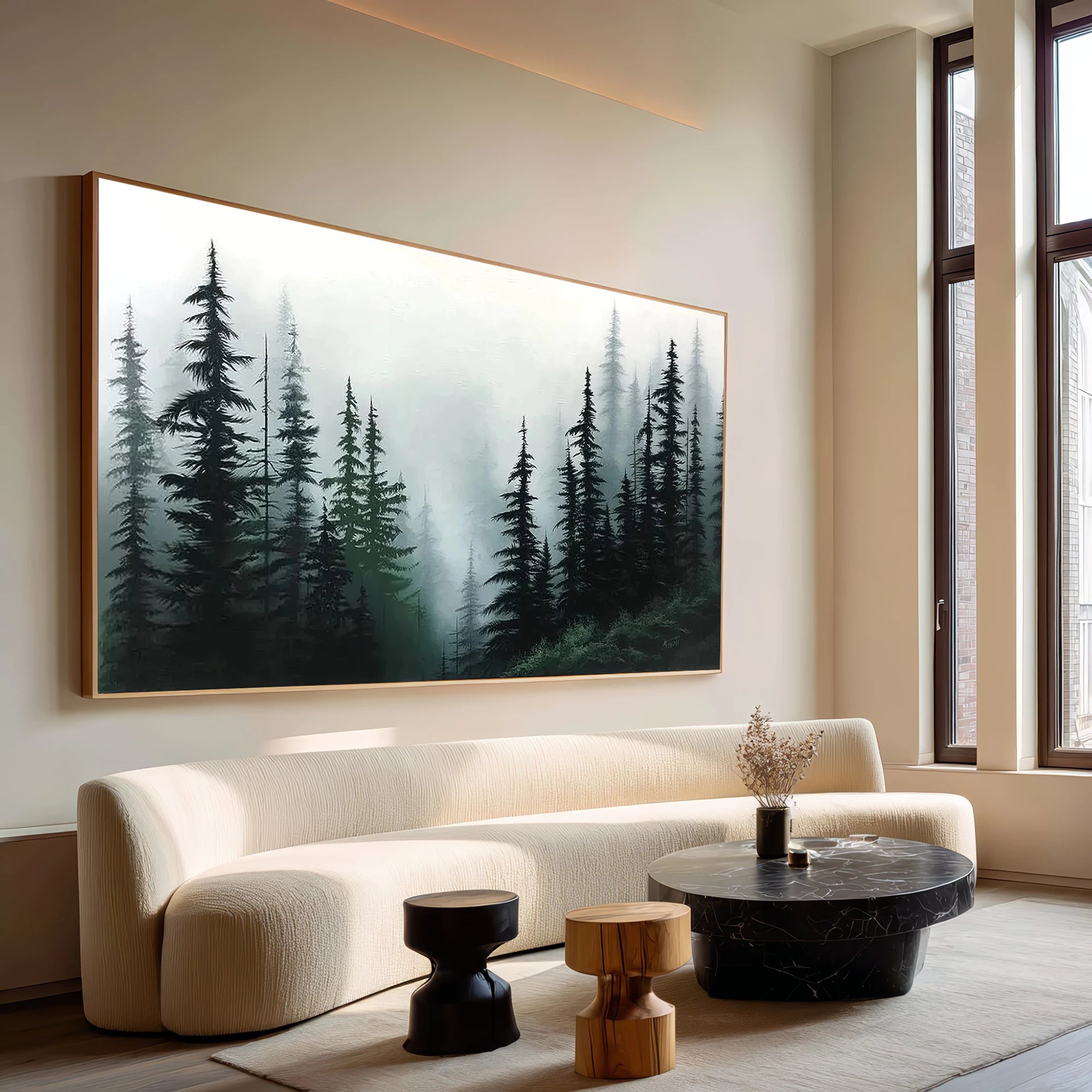 Dark Green Foggy Forest Wall Art #FT67