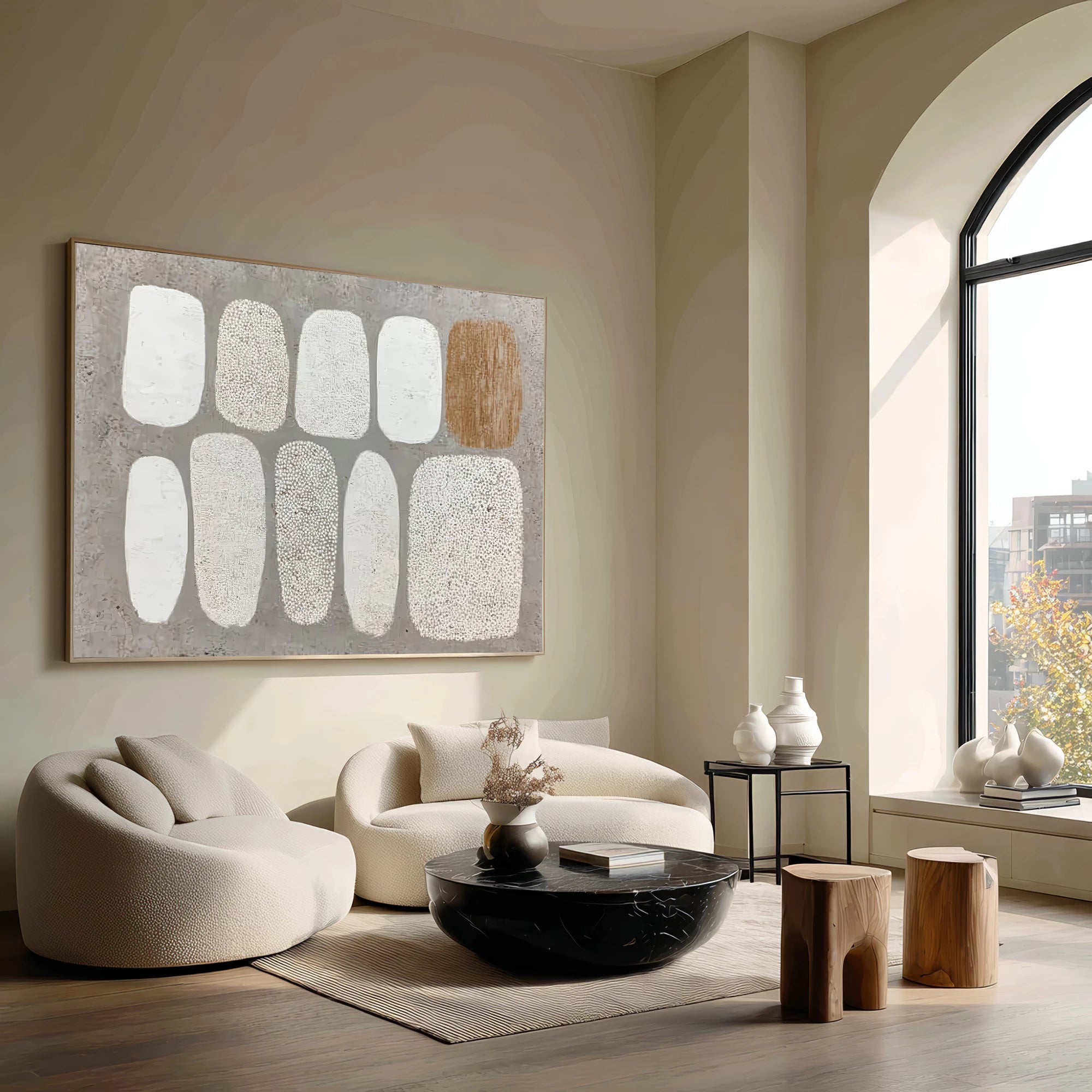 Gray & White Minimalist Impasto Canvas Art #WA66