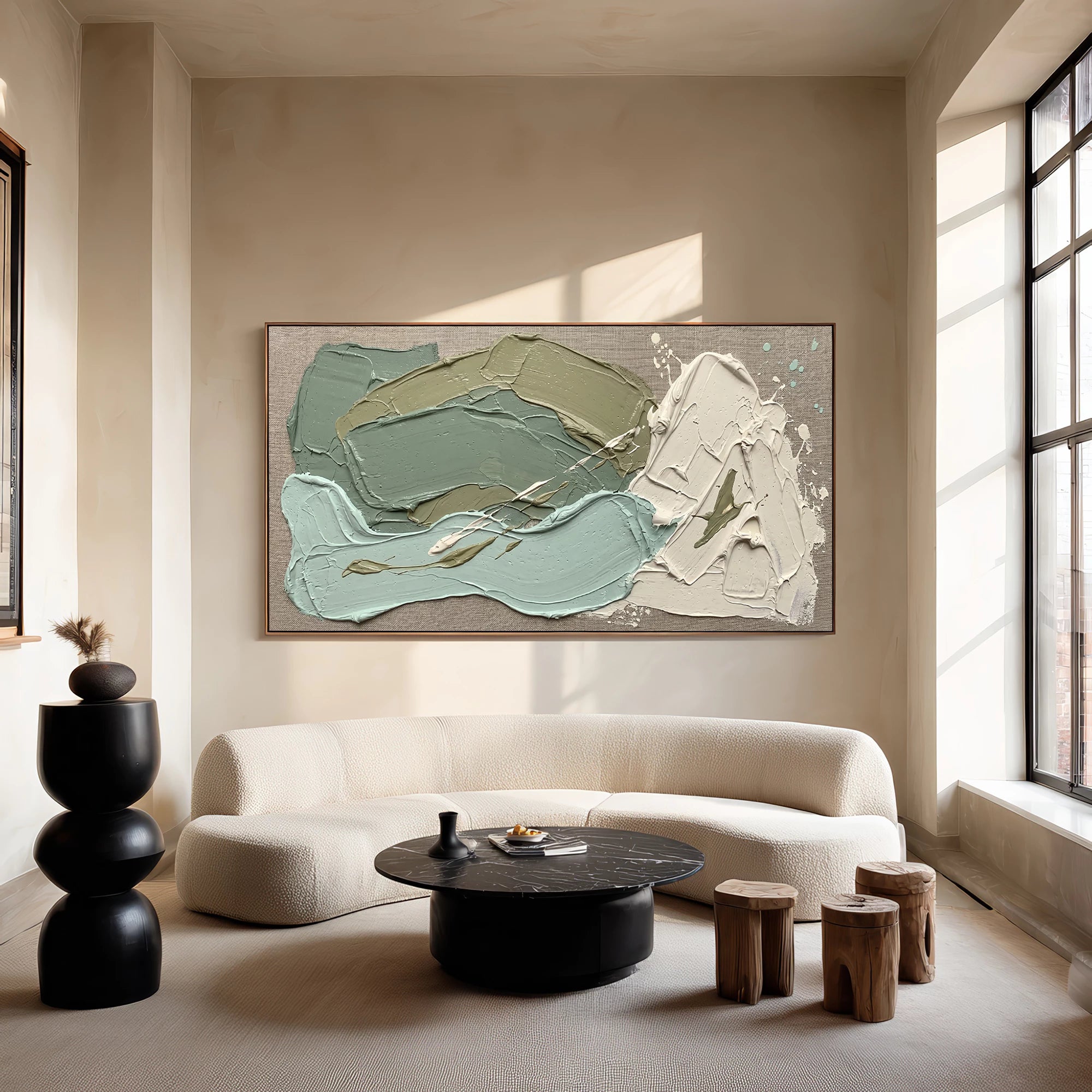Sage Green Textured Abstract Oil Painting #MD120
