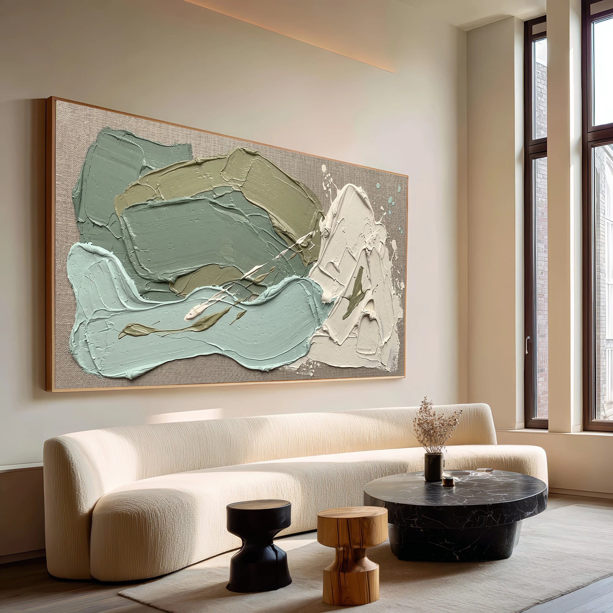 Sage Green Textured Abstract Oil Painting #MD120
