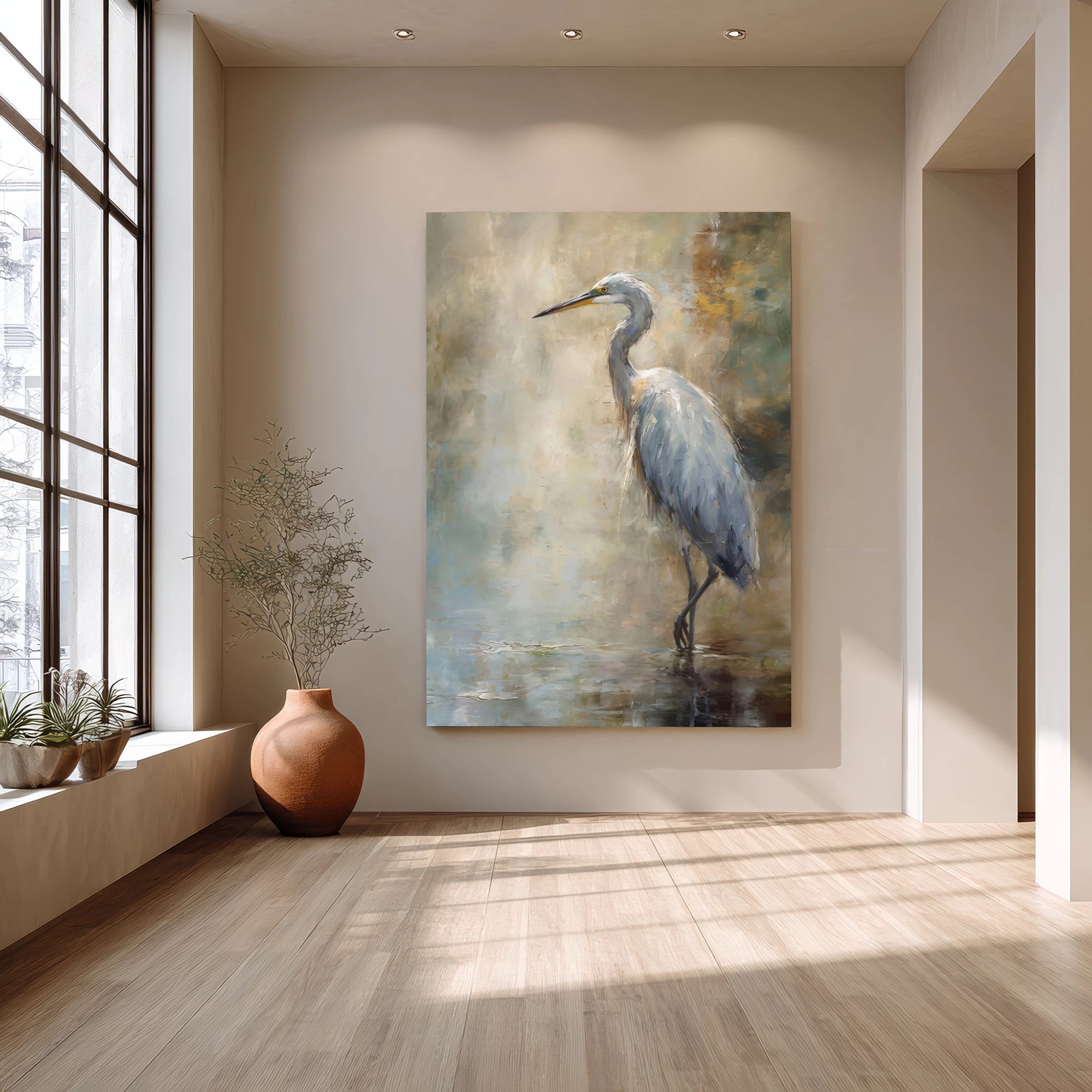 Wabi-Sabi Heron Oil Painting #AM132