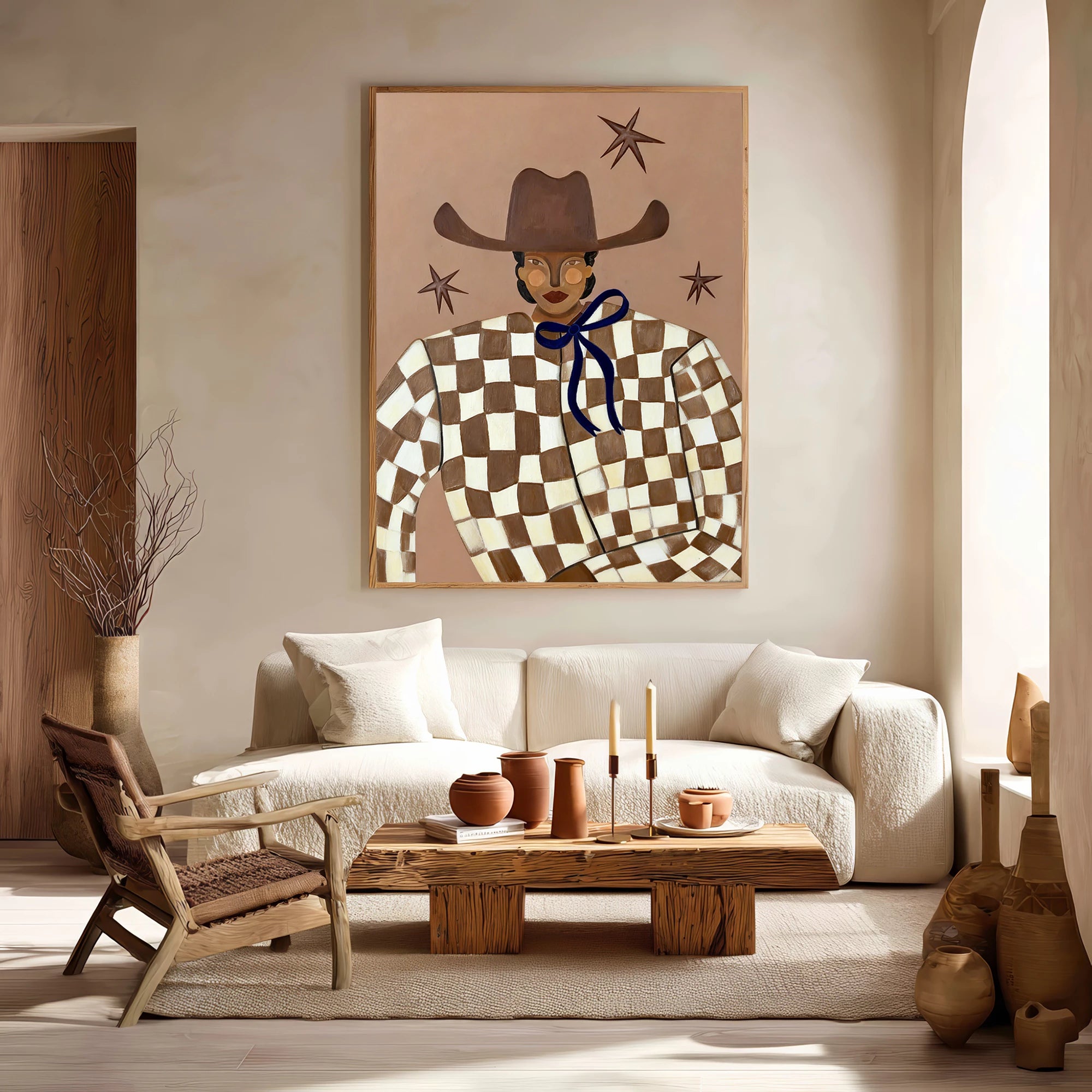 Boho Checkered Cowgirl Wall Art #AB567