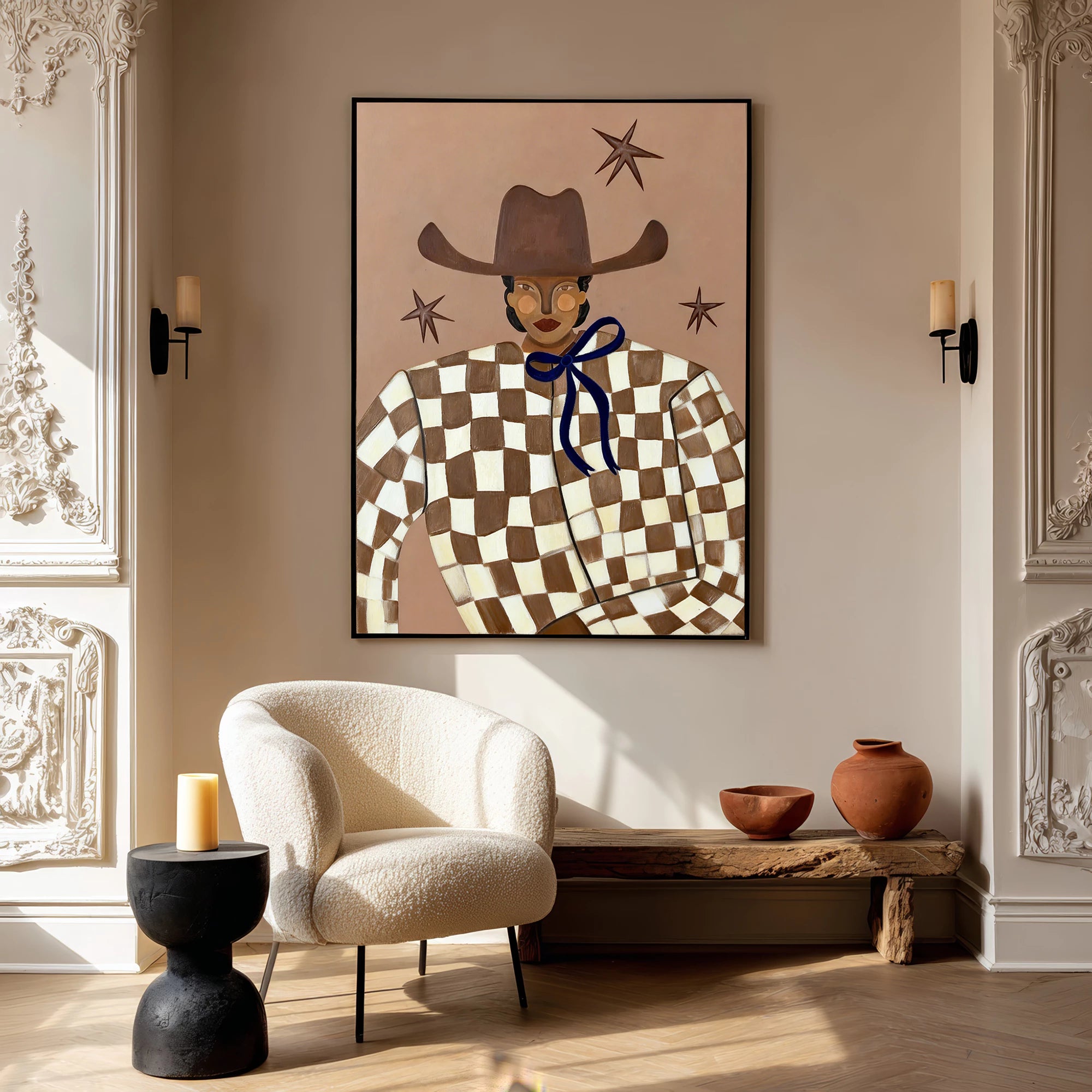 Boho Checkered Cowgirl Wall Art #AB567