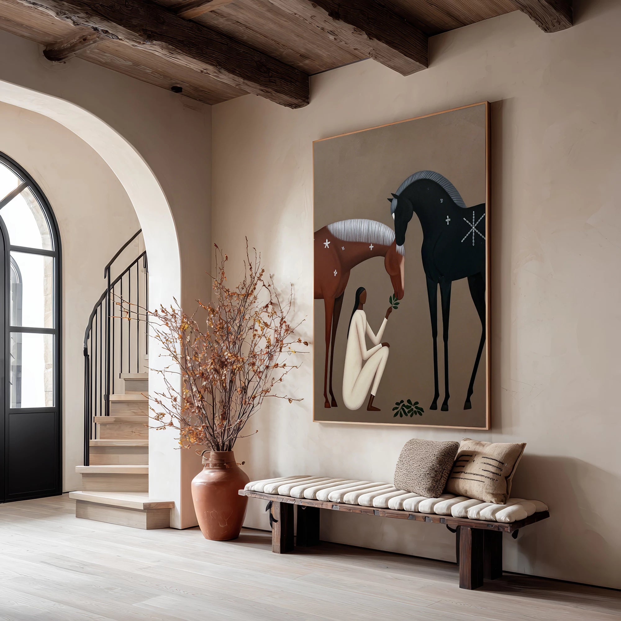 Two Horses Neutral Earthy Tone Wall Art #AB183
