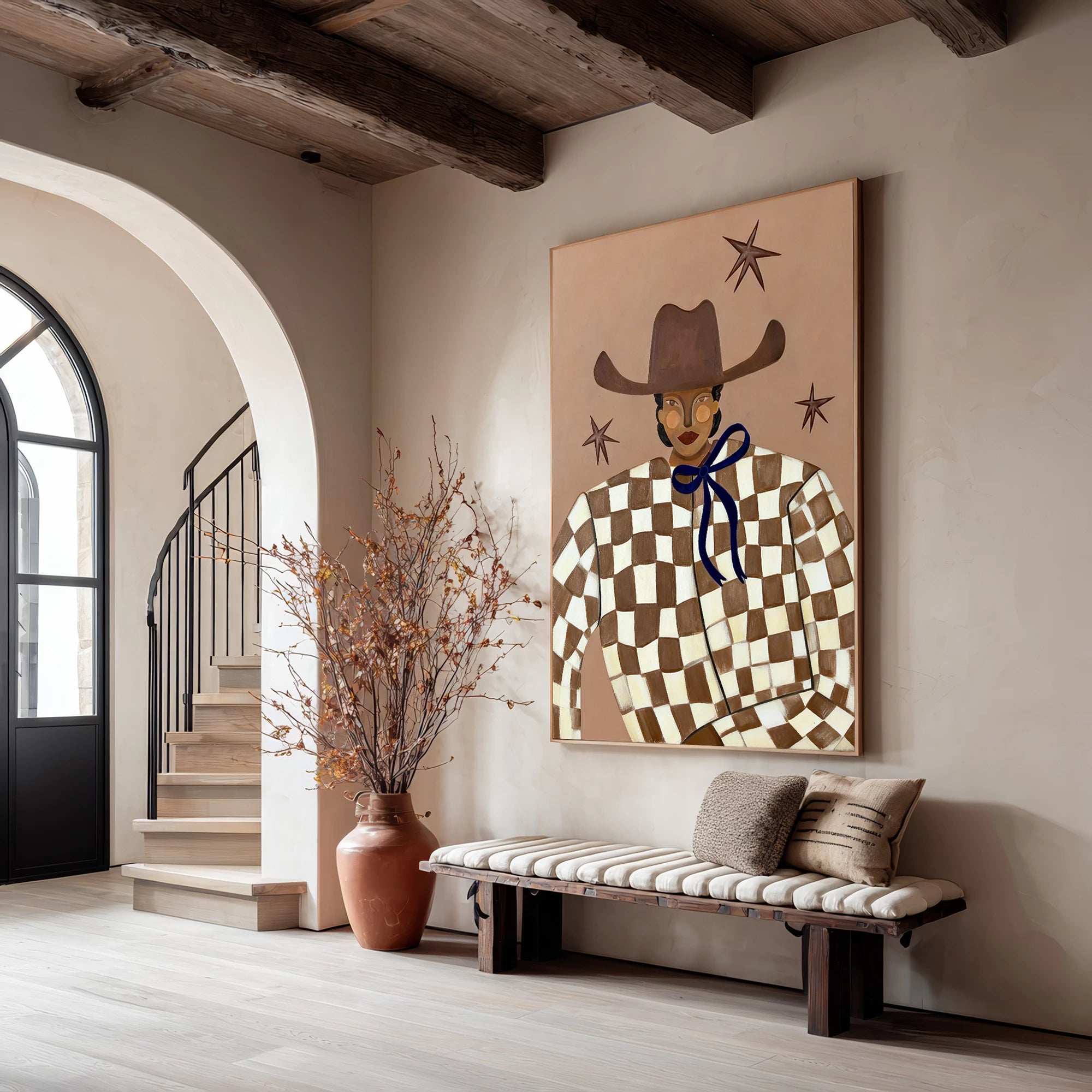 Boho Checkered Cowgirl Wall Art #AB567
