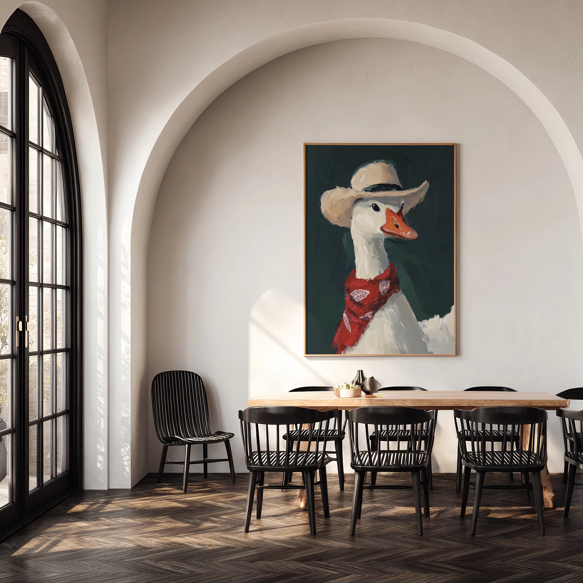 Hand-Painted Cowboy Duck Oil Painting #AM123