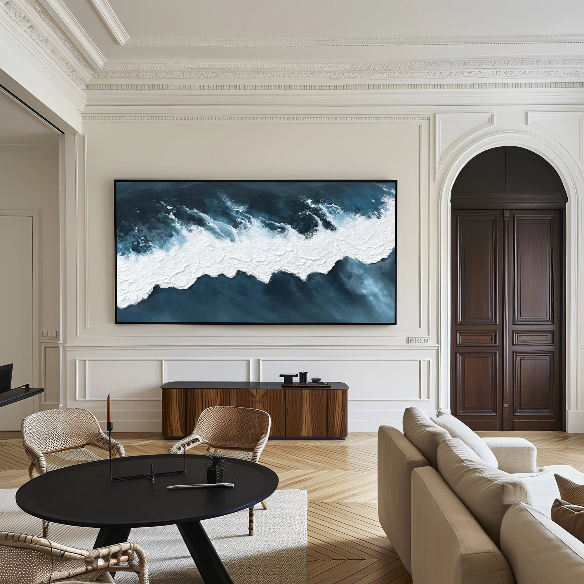 Deep Blue Ocean Wave Textured Oil Painting #SK42