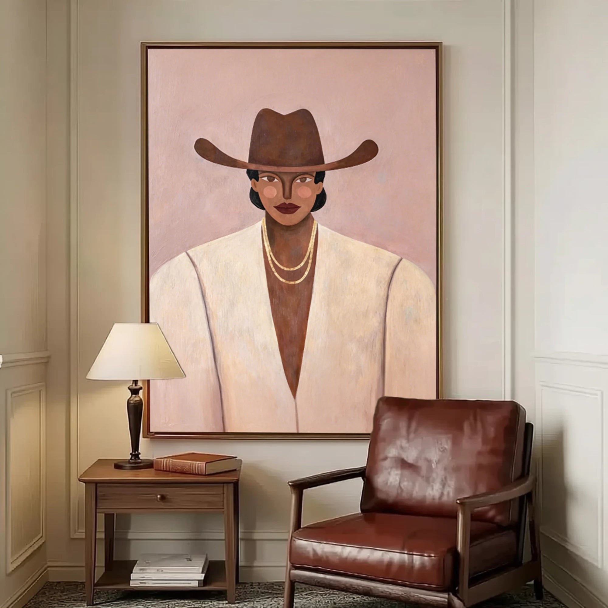 Western Cowgirl Hat Portrait Oil Painting #AB318