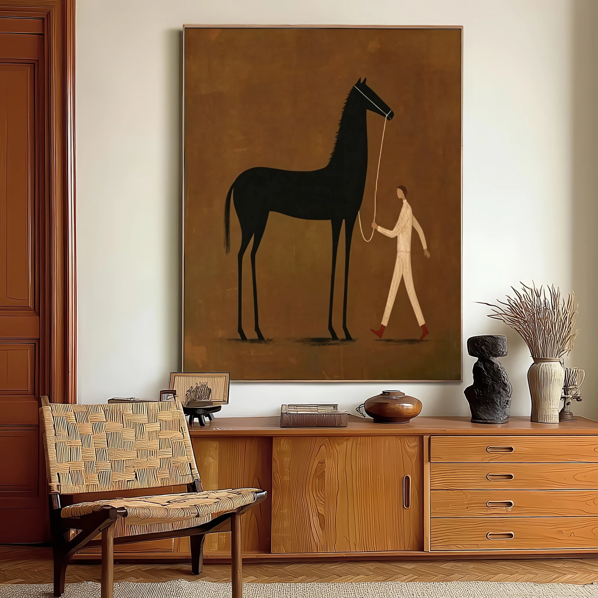 Abstract Figure & Black Horse Oil Painting #AB186