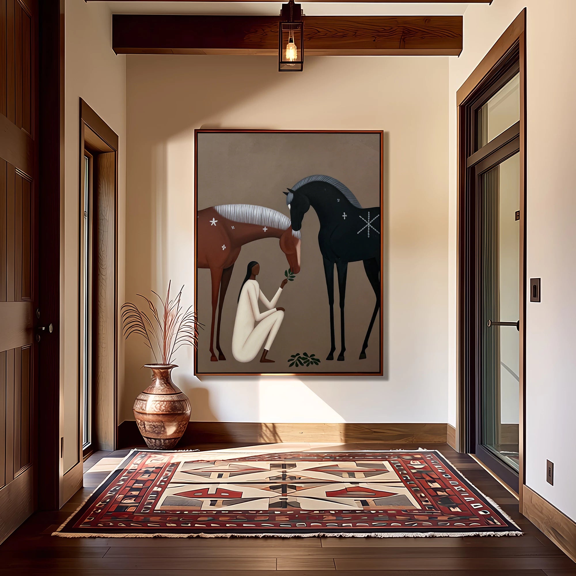 Two Horses Neutral Earthy Tone Wall Art #AB183
