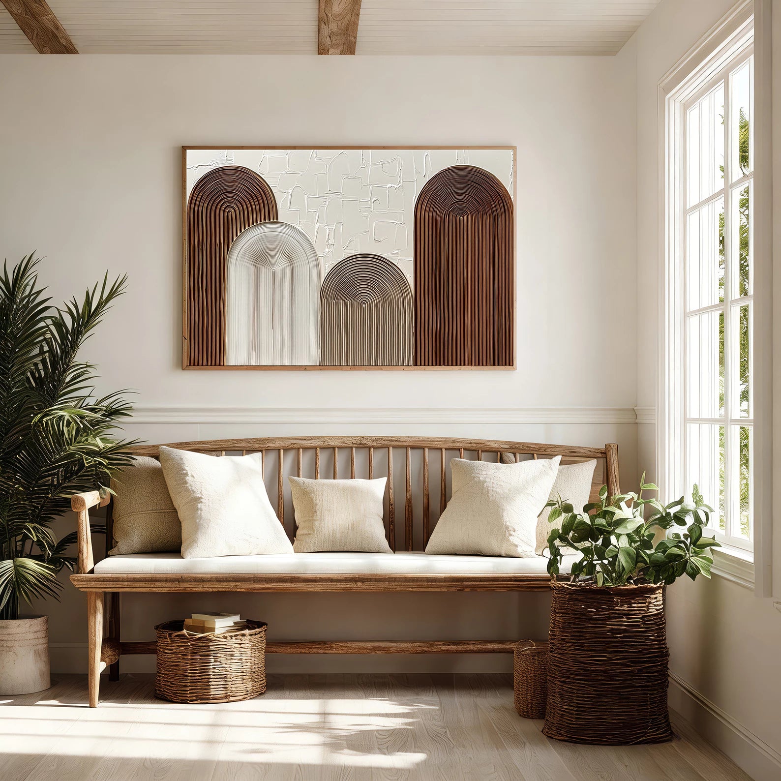 Brown & White Minimalist Geometric Oil Painting #JM80
