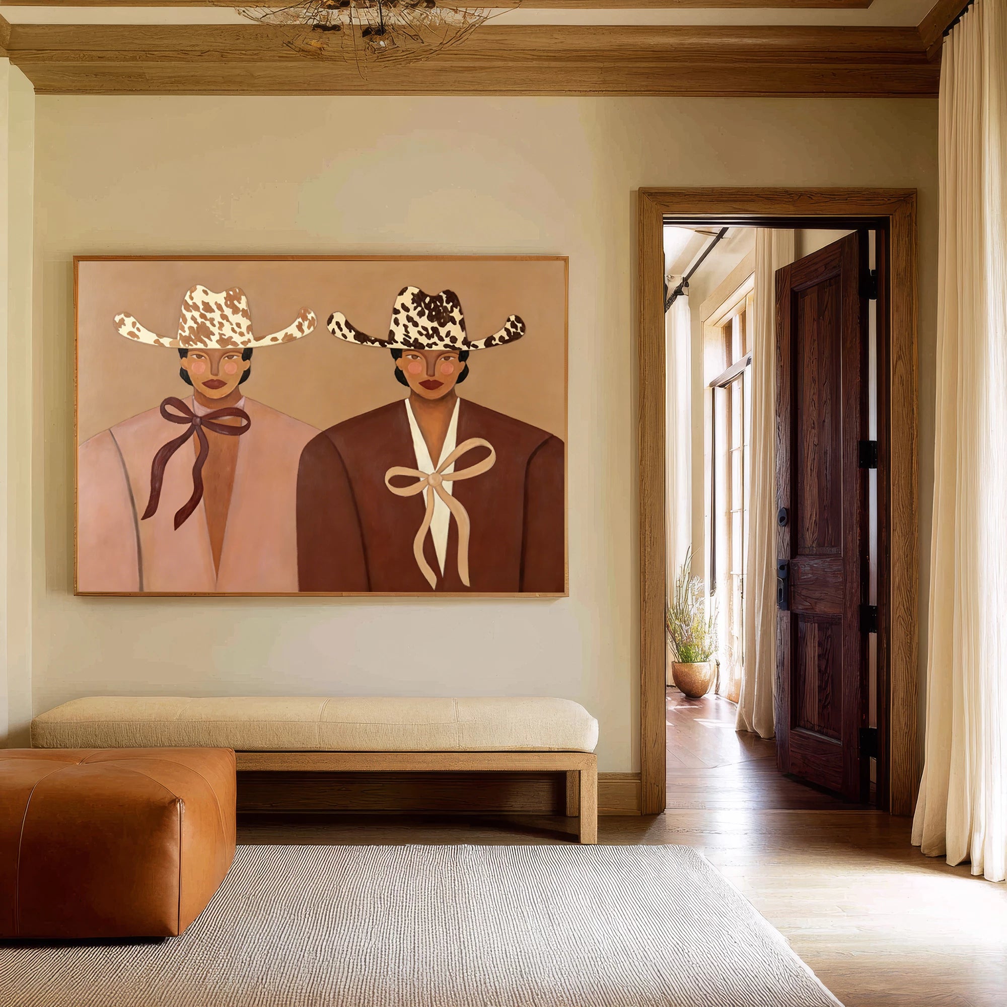 Minimalist Earth Tone Stylized Cowgirl Wall Art #AB623