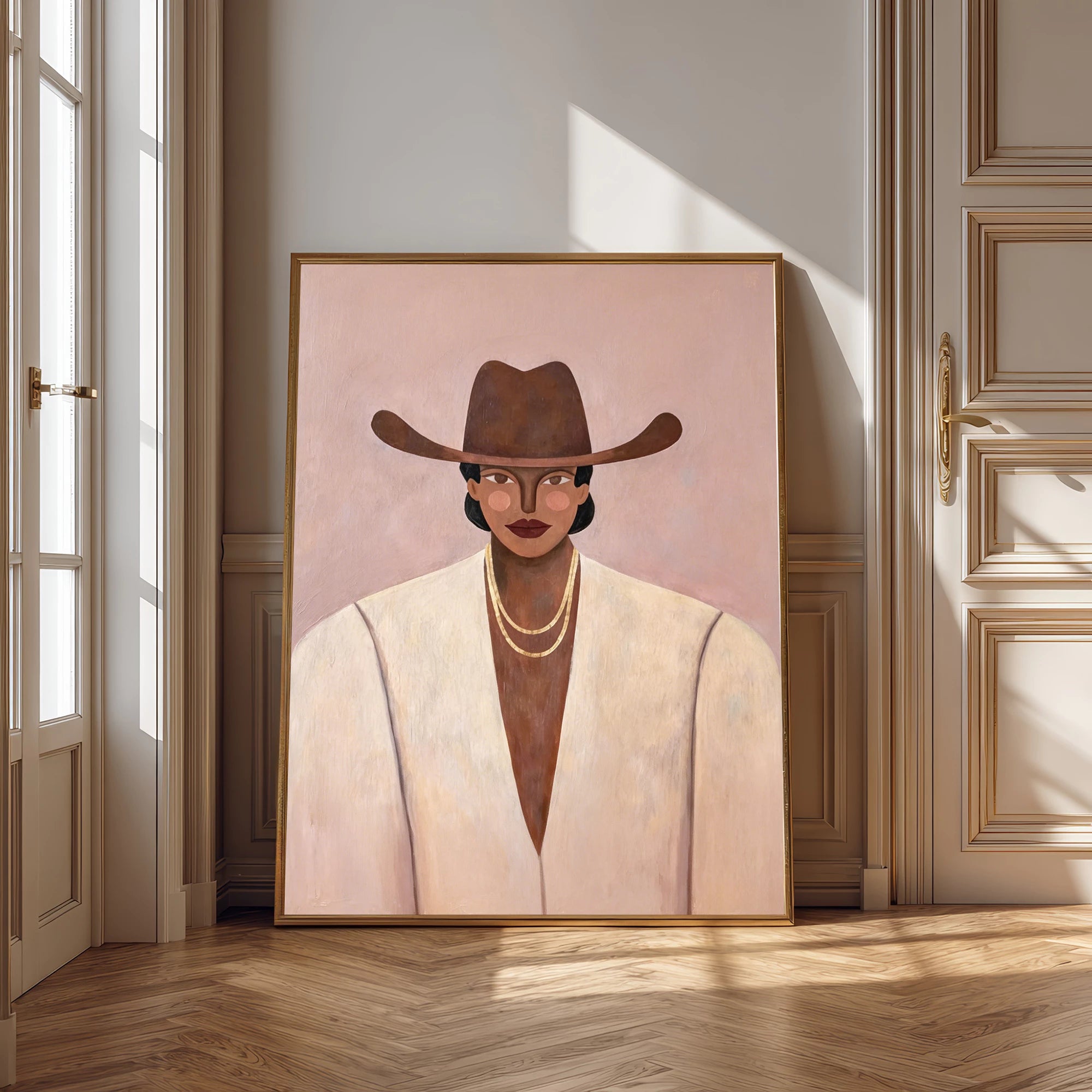 Western Cowgirl Hat Portrait Oil Painting #AB318