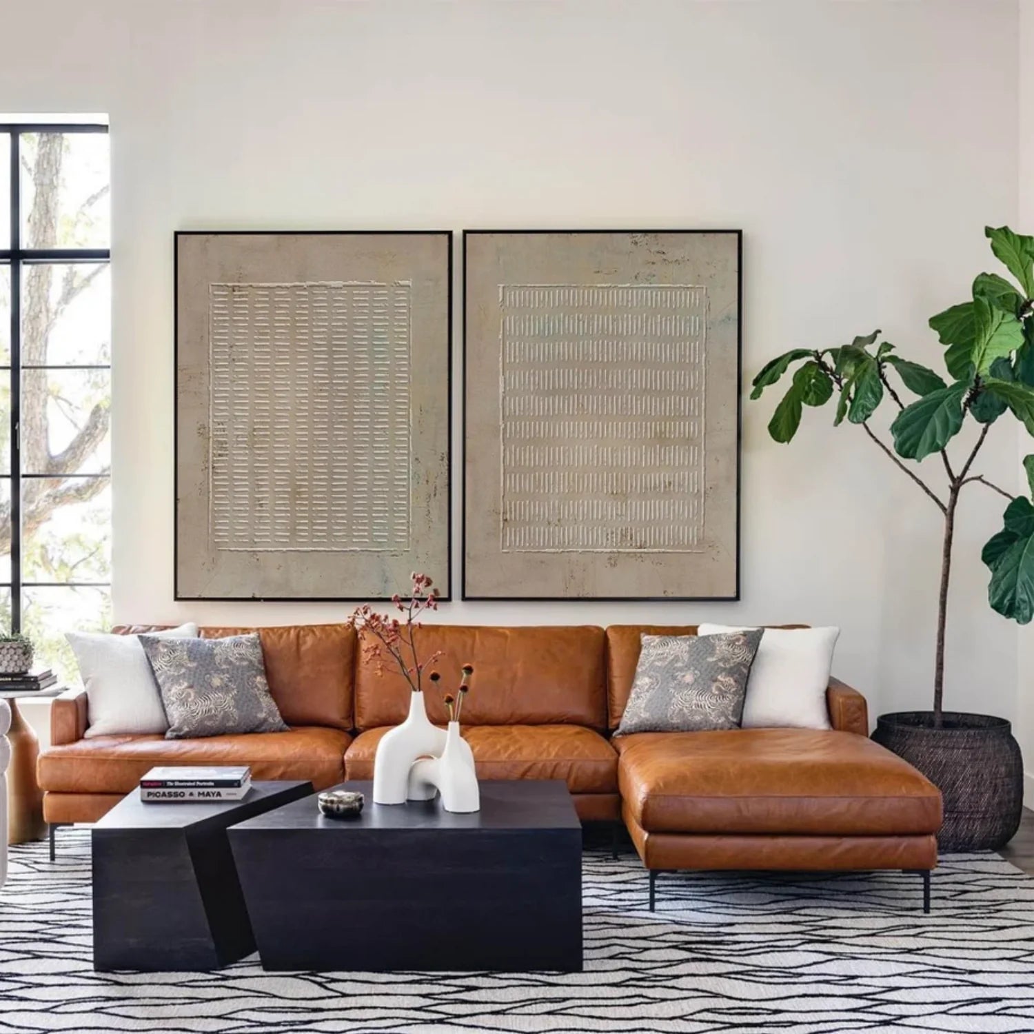 Beige and Brown Wabi Sabi Textured Canvas Art Set of 2 #WA641