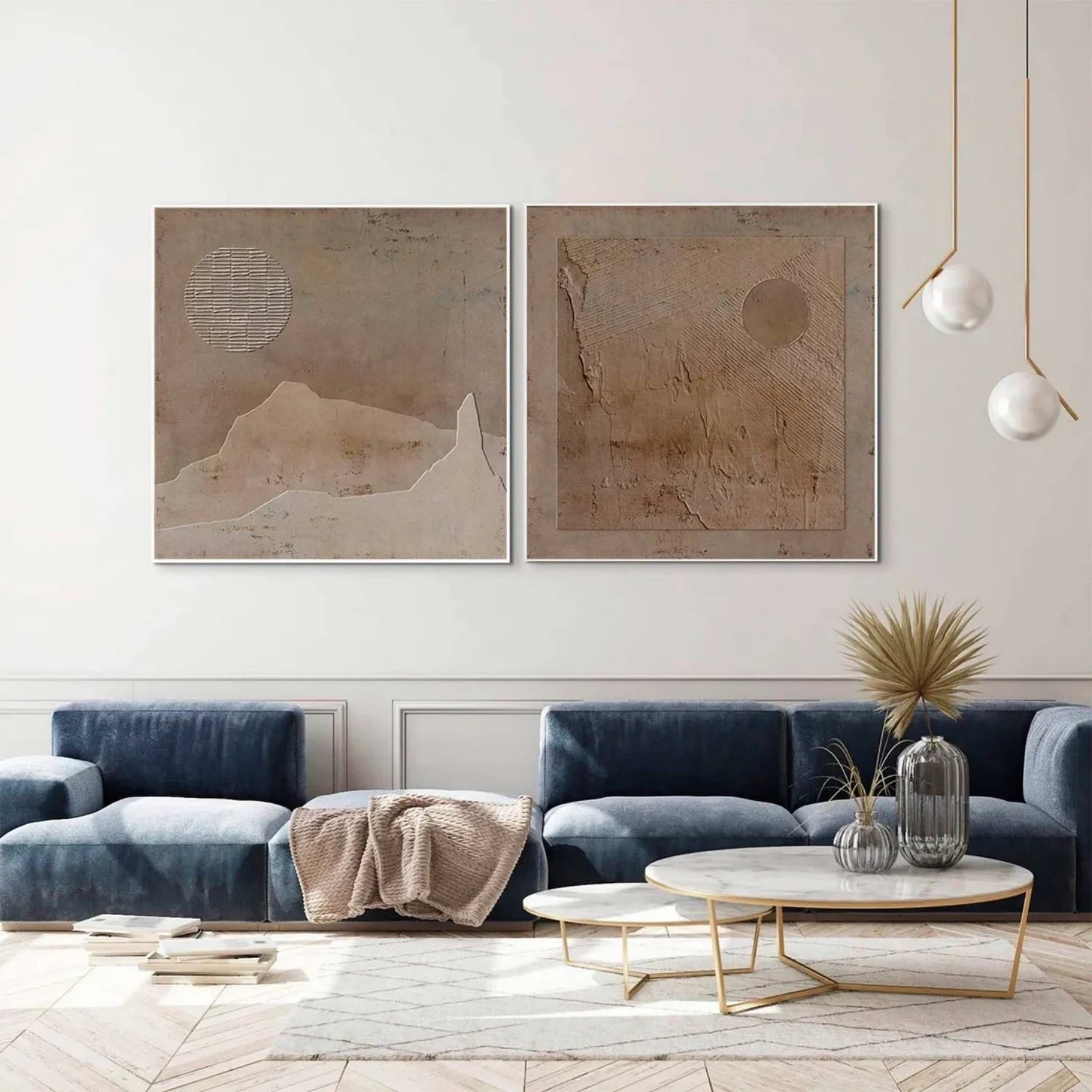 Beige and Brown Wabi Sabi Textured Canvas Art Set of 2 #WA640