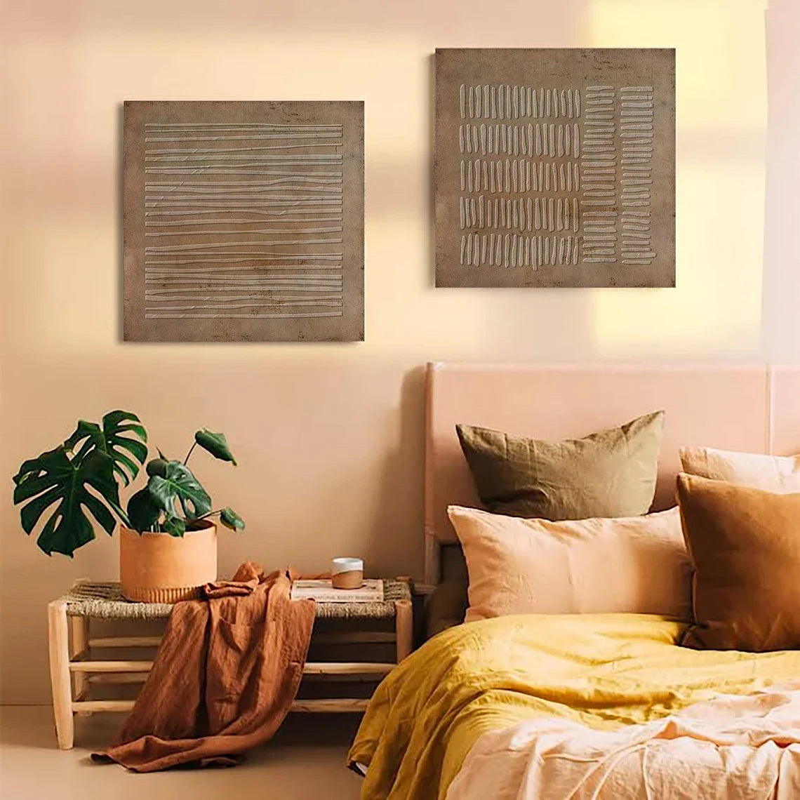 Beige and Brown Wabi Sabi Textured Canvas Art Set of 2 #WA639