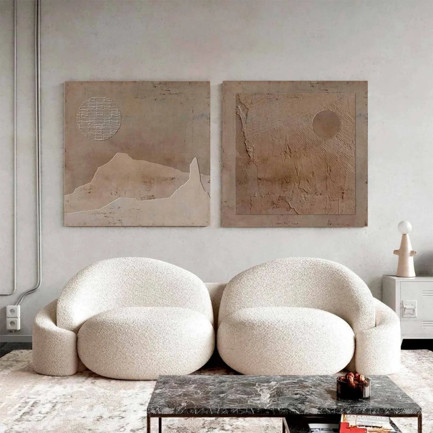 Beige and Brown Wabi Sabi Textured Canvas Art Set of 2 #WA640