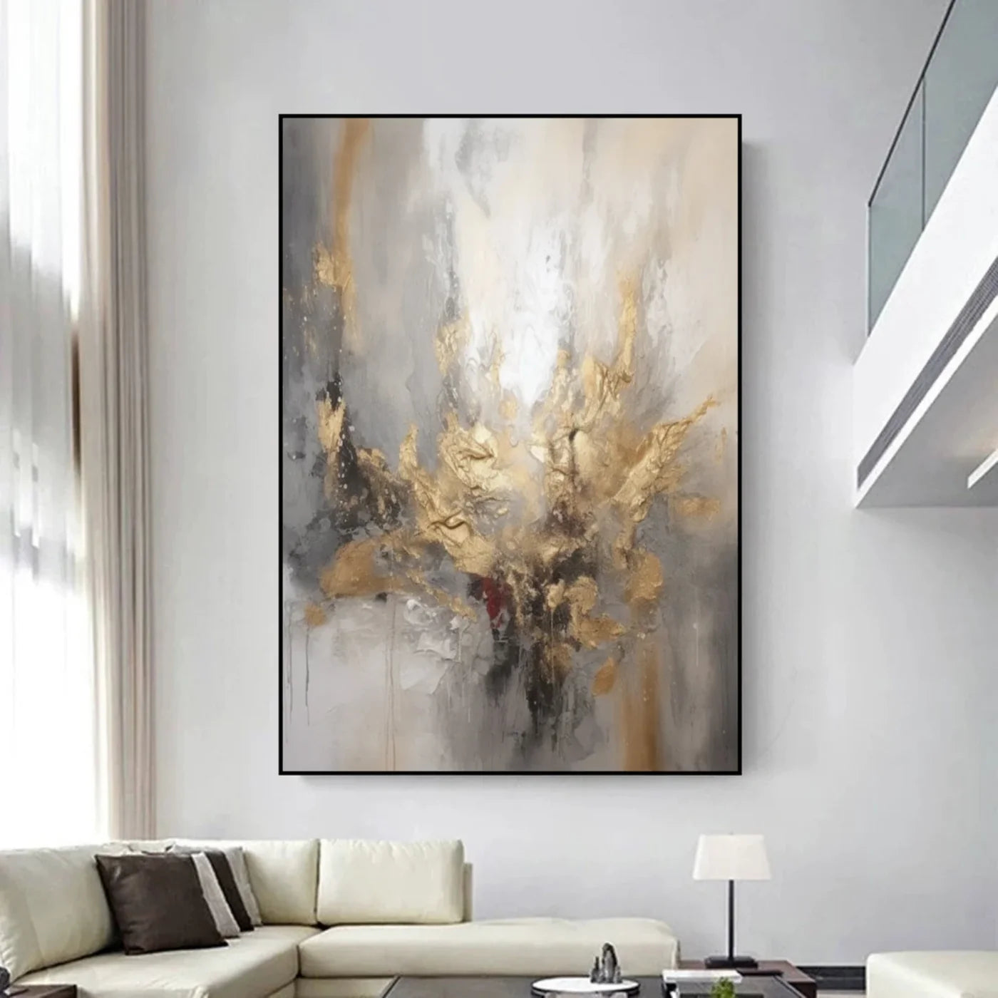 Gold & Grey Abstract Hand-Painted Oil Painting #WA153