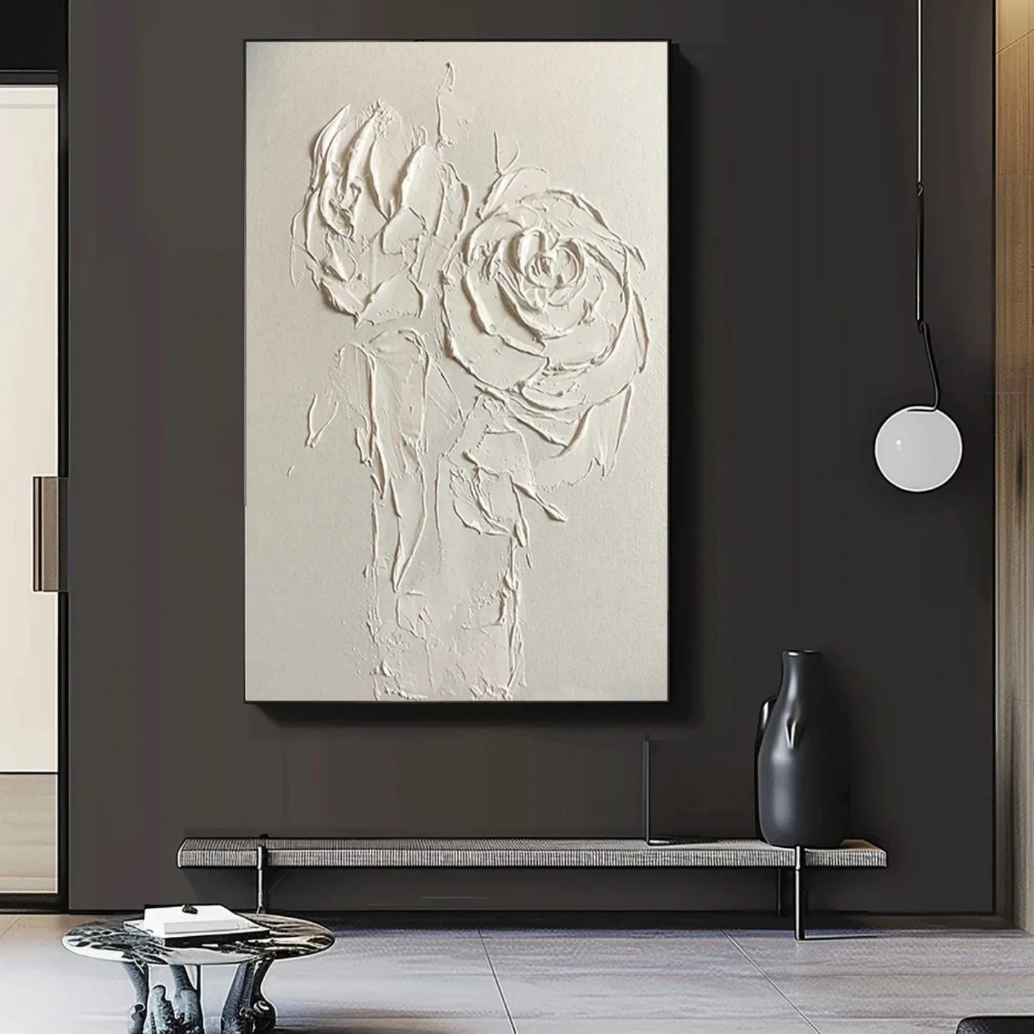 White Flower & Tree Abstract_Textured Wall Art #FT128