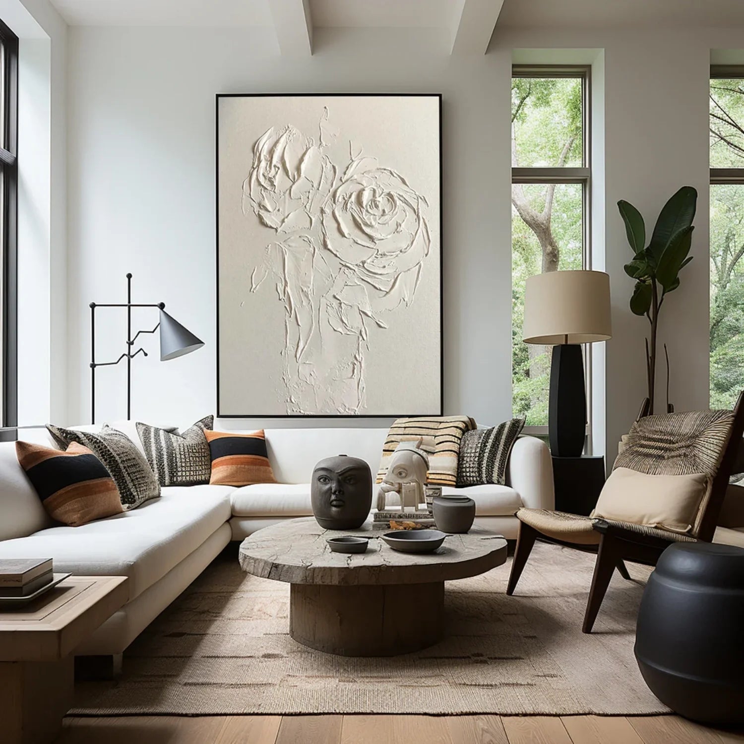 White Flower & Tree Abstract_Textured Wall Art #FT128