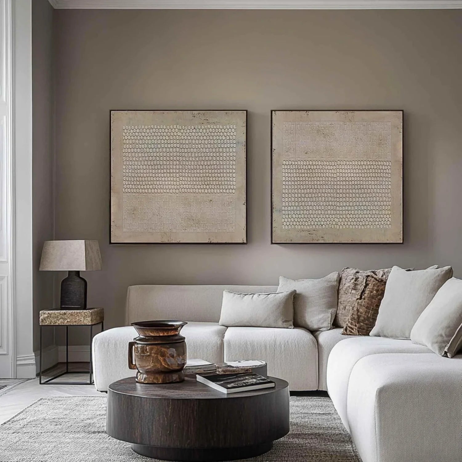 Beige and Brown Wabi Sabi Textured Canvas Art Set of 2 #WA637