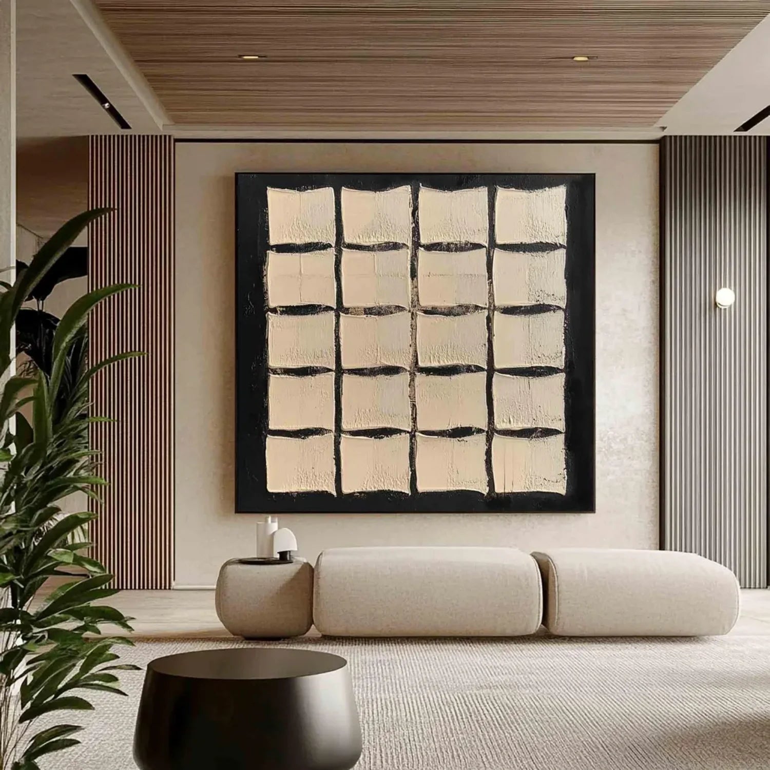 Black and Beige Wabi Sabi Textured Canvas #WA473