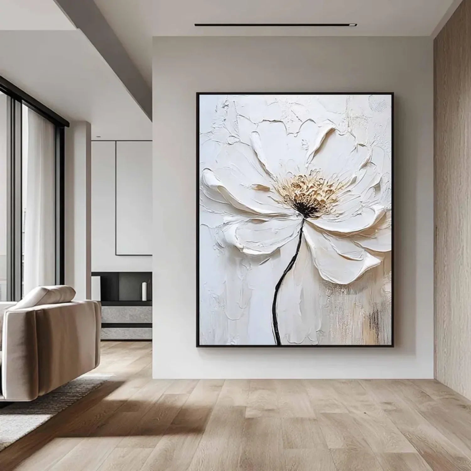 White Flower & Tree Abstract_Textured Wall Art #FT129