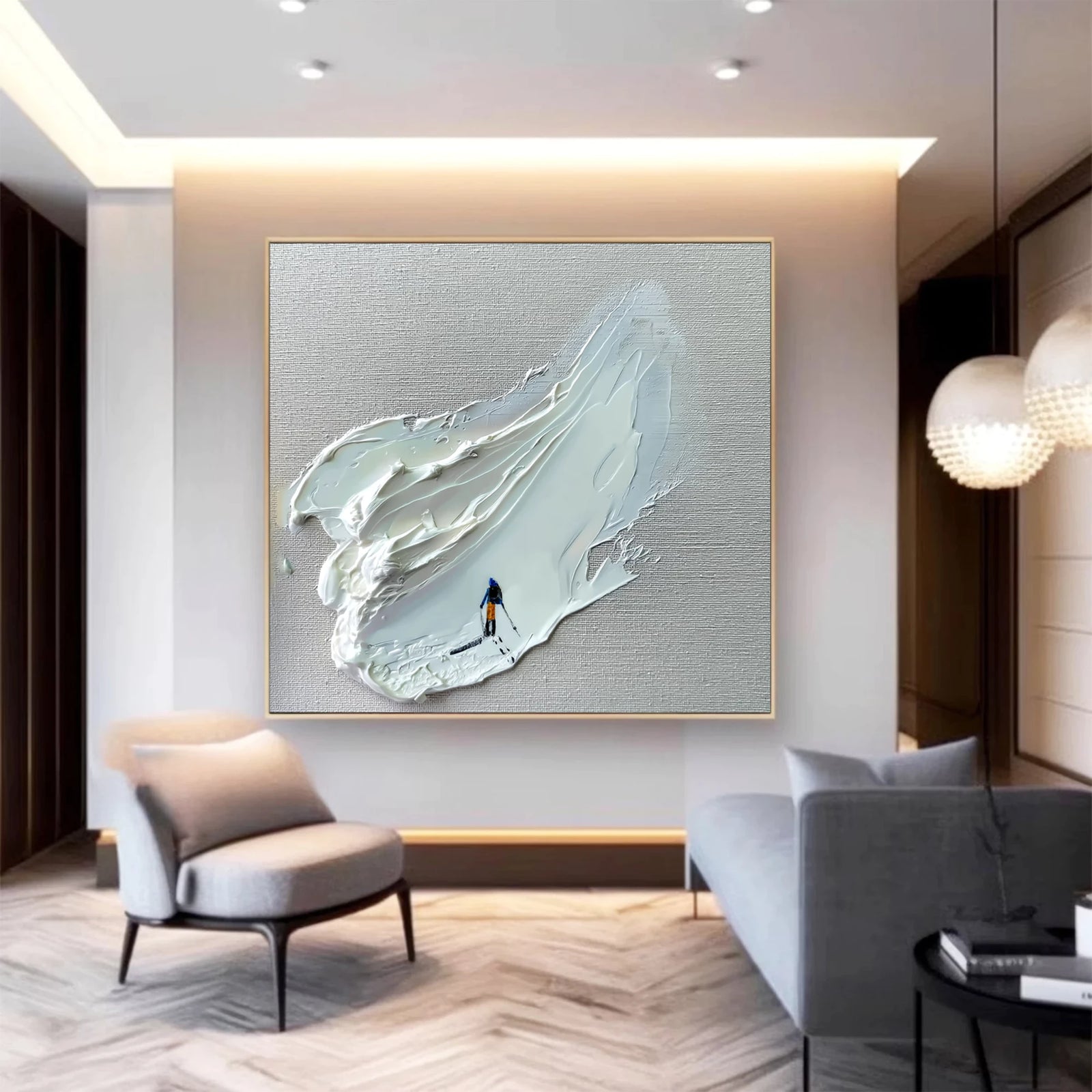 Minimalist 3D Textured Skier Oil Painting #AS280
