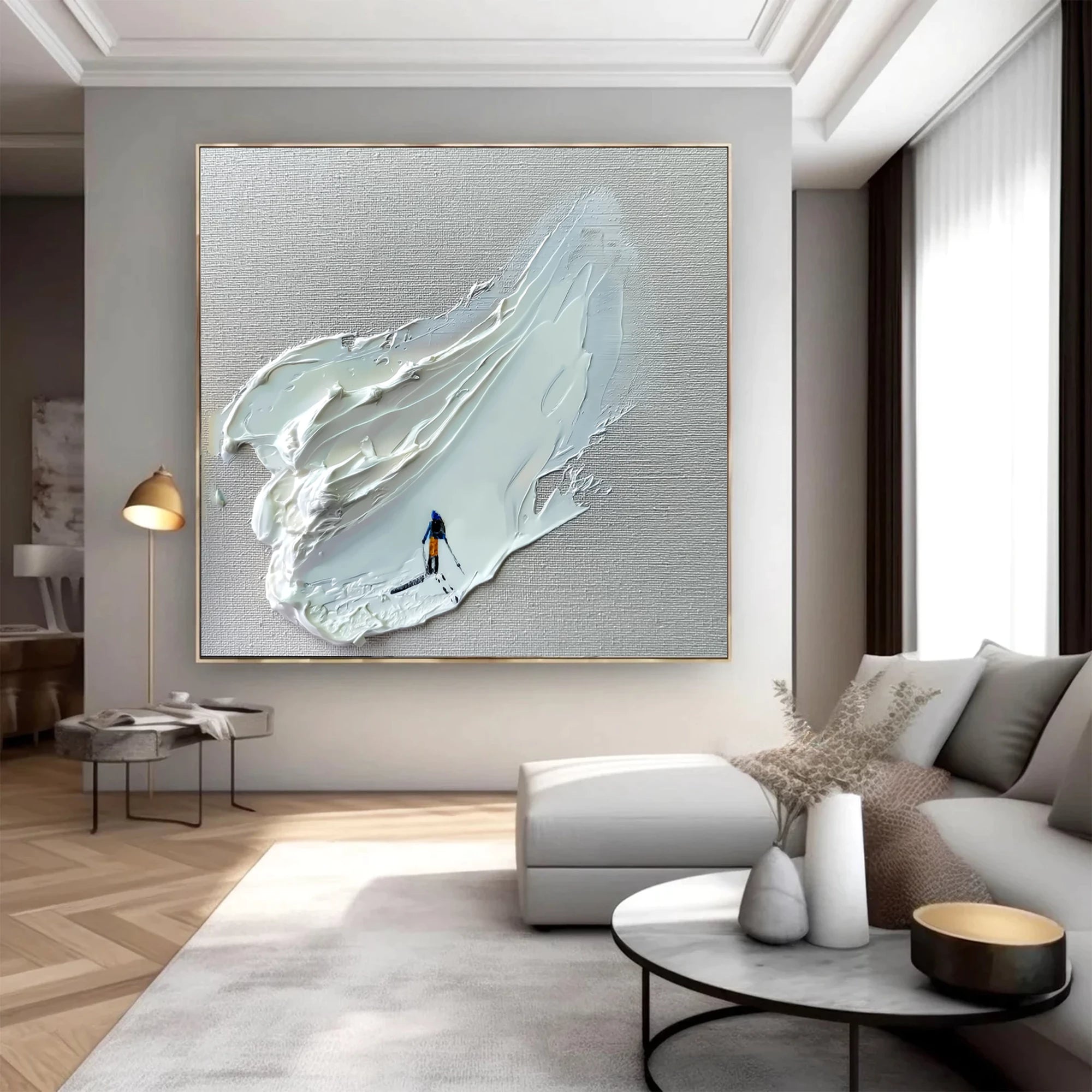 Minimalist 3D Textured Skier Oil Painting #AS280