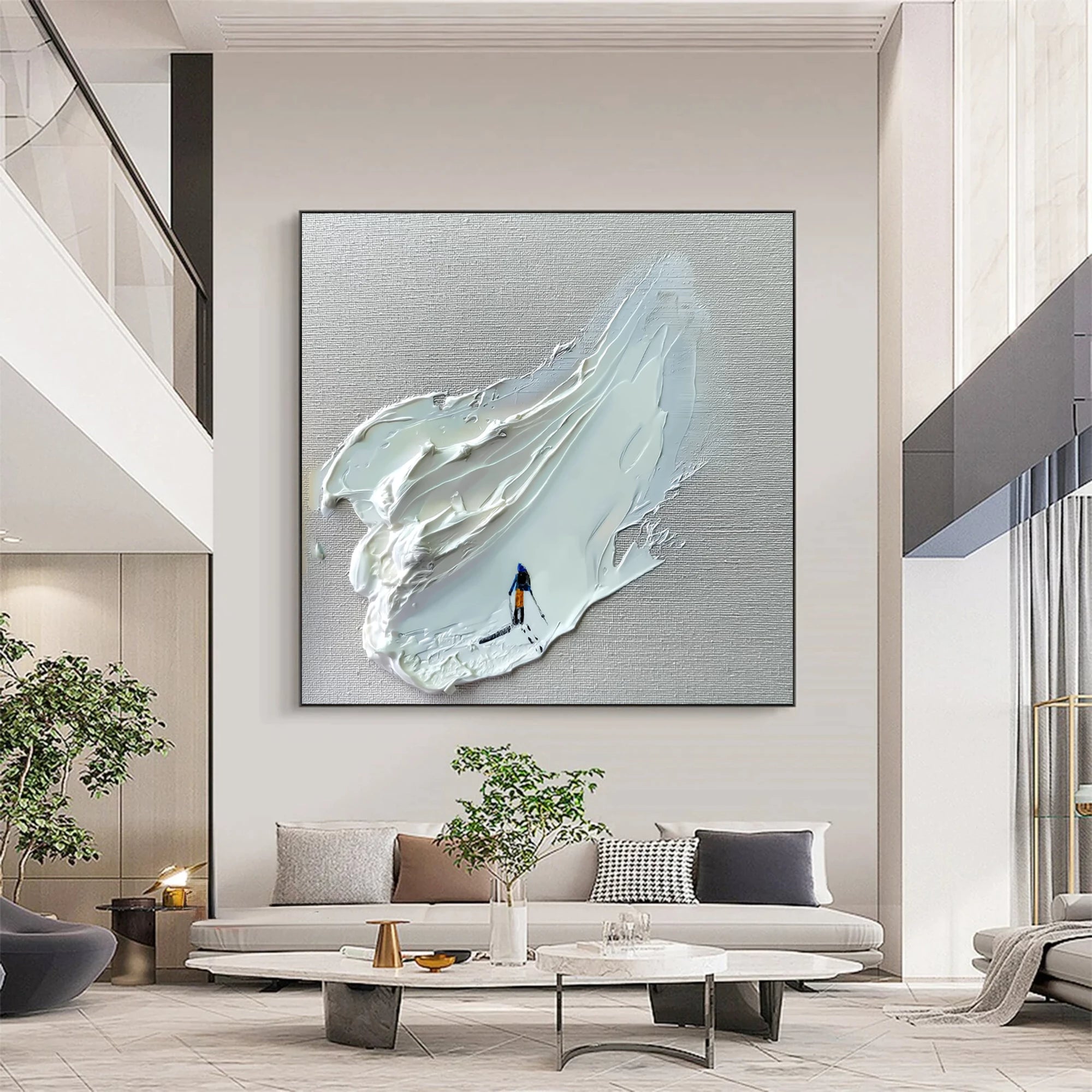 Minimalist 3D Textured Skier Oil Painting #AS280
